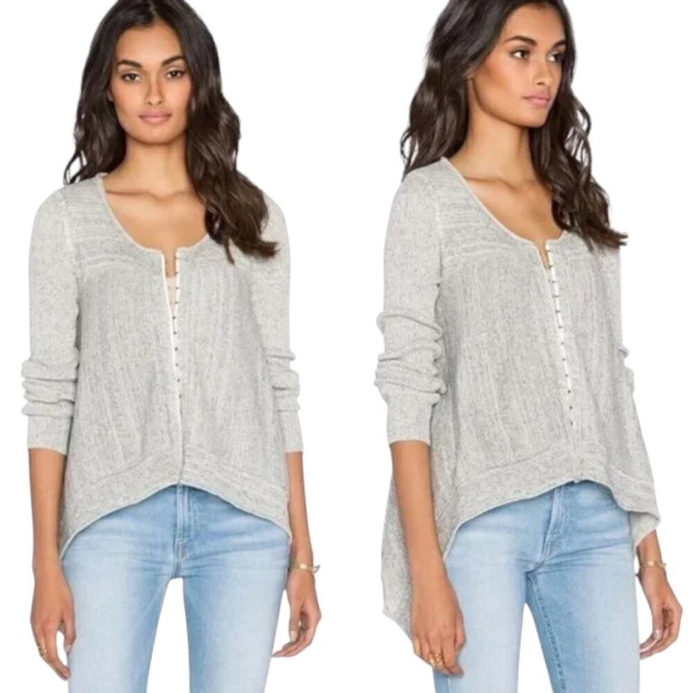 Free People Never Again Gray Hook Eye Linen Blend Cardigan